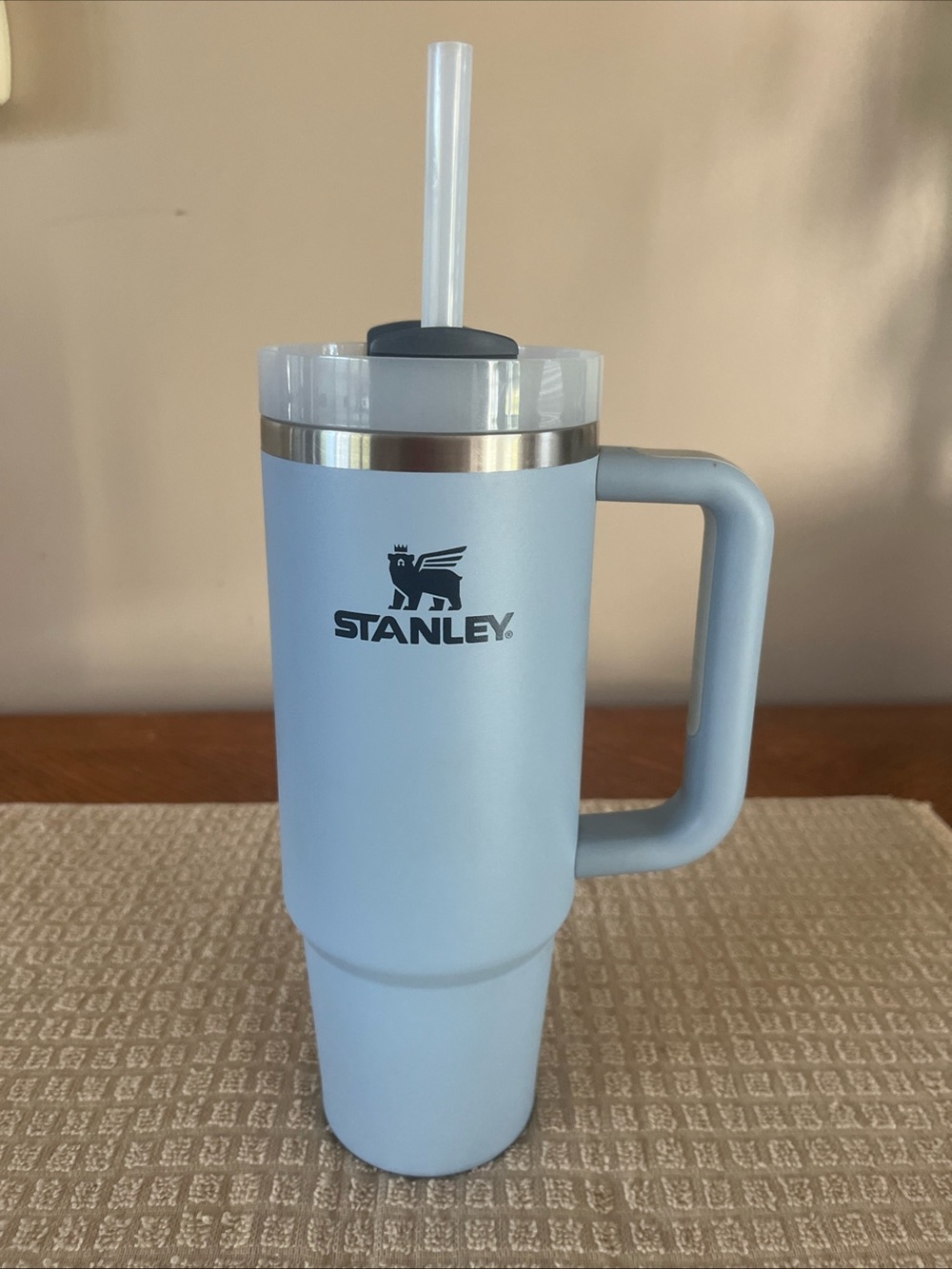 Stanley Light Blue Travel Mug with Handle and Straw